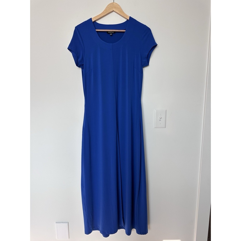 ModX Womens Medium Blue Short Sleeved Stretchy Front Slit Maxi Dress